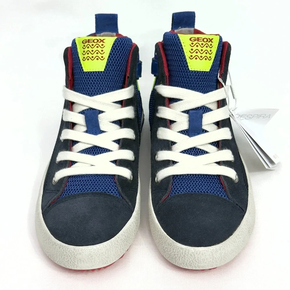 GEOX J ALONISSO B. H - Mesh+Suede Youth Boys‎ Shoes Navy/Fluo Yellow US 1/ EU 32